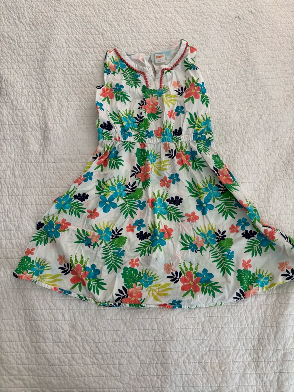 Gymboree White Sundress with Coral, Teal & Green Floral Print